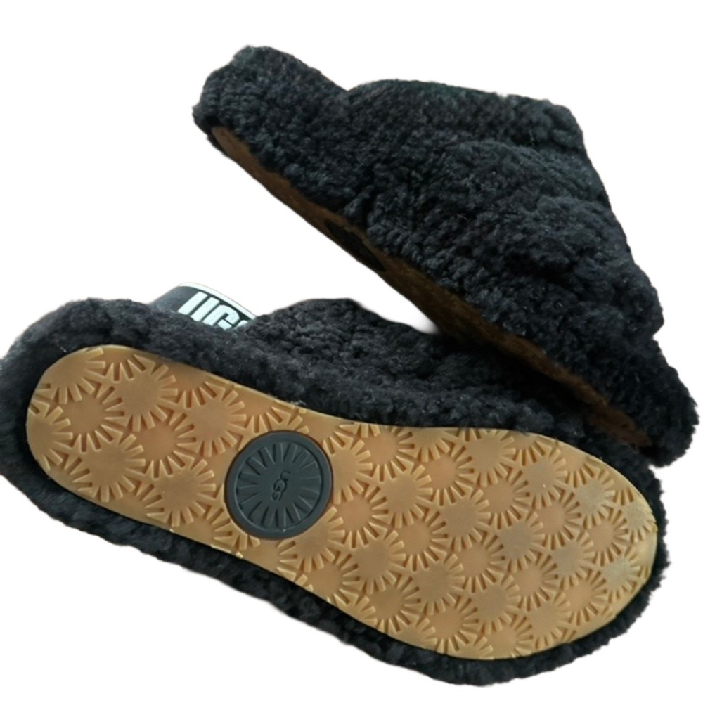 UGG Fluff Yeah Black Sheepskin Slingback Platform Slide Slippers – Size 9 - Picture 6 of 12